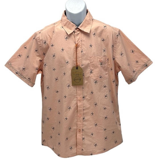 Weatherproof Vintage Short Sleeve Button Down Cocktail Print Top - Pink - Medium - Picture 1 of 11